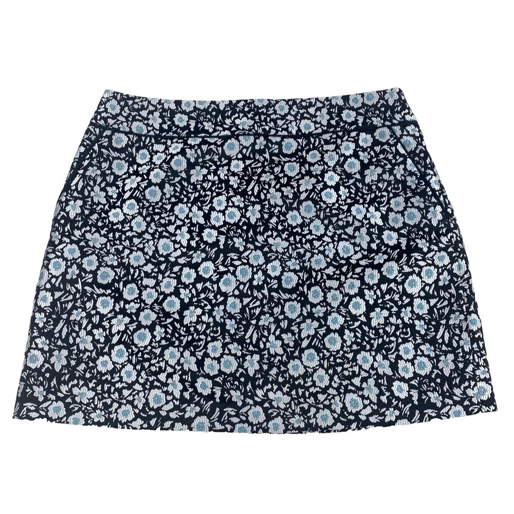 Ann Taylor LOFT Skirt Womens 12 Blue Floral Jacquard A-Line Pockets Spring Chic